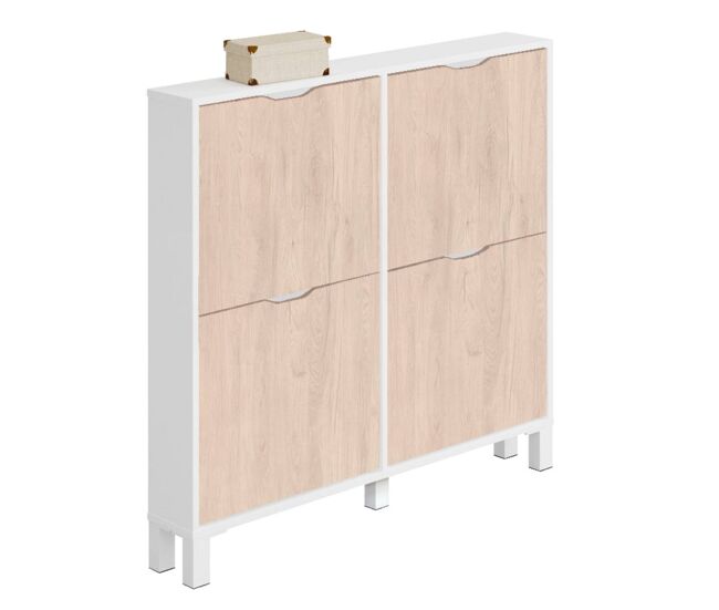 Zapatero recibidor pasillo estrecho color blanco y roble mary 98x97x17 cm