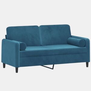 Sofá 2 lugares - Sofá fixo c almofadas decorativas 140 cm veludo azul