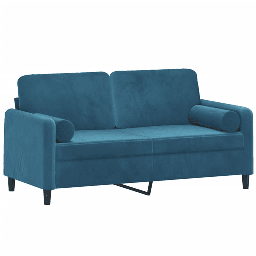 Sofá 2 lugares - Sofá fixo c almofadas decorativas 140 cm veludo azul