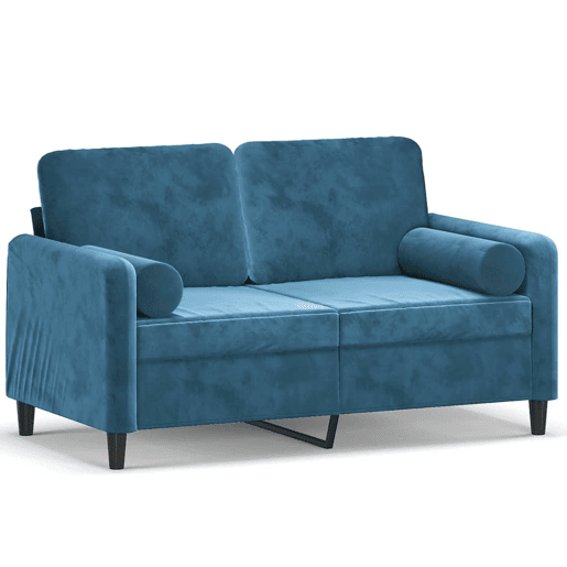 Sofá 2 lugares - Sofá fixo c almofadas decorativas 120 cm veludo azul