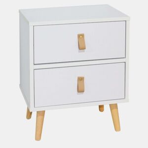 Mesa de cabeceira branca com 2 gavetas, Anzio, quarto moderno, pés de madeira, 50x40x30 cm