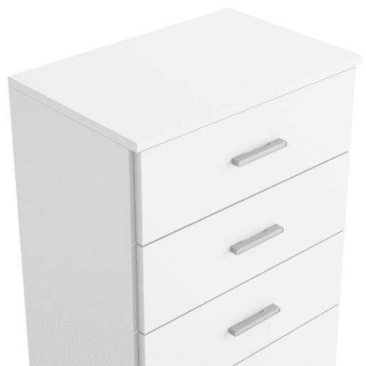 Cômoda Casal 5 Gavetas com Guias e Puxadores de Metal, Cômoda de Quarto em Branco Fosco, 50x90x33cm