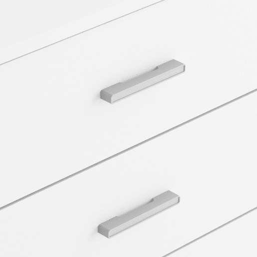 Cômoda Casal 5 Gavetas com Guias e Puxadores de Metal, Cômoda de Quarto em Branco Fosco, 50x90x33cm