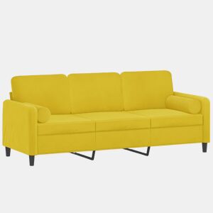 Sofá 3 lugares - Sofá fixo c almofadas decorativas 180 cm veludo amarelo