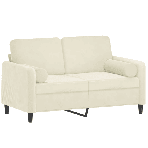 Sofá 2 lugares - Sofá fixo c almofadas decorativas 120 cm veludo creme Sofá 2 lugares - Sofá fixo c almofadas decorativas 120 cm veludo creme