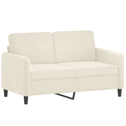 Sofá 2 lugares - Sofá fixo c almofadas decorativas 120 cm veludo creme Sofá 2 lugares - Sofá fixo c almofadas decorativas 120 cm veludo creme