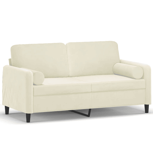 Sofá 2 lugares - Sofá fixo c almofadas decorativas 140 cm veludo creme