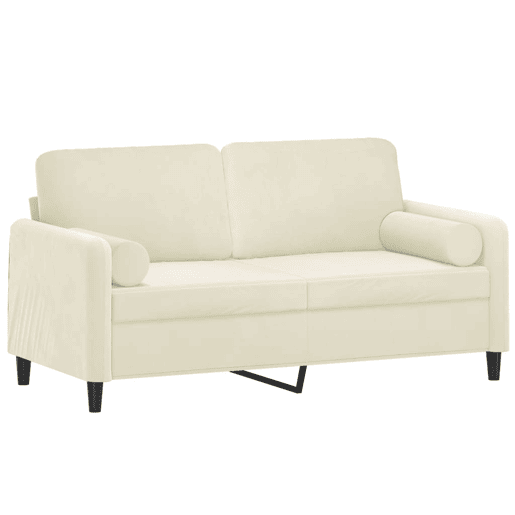 Sofá 2 lugares - Sofá fixo c almofadas decorativas 140 cm veludo creme