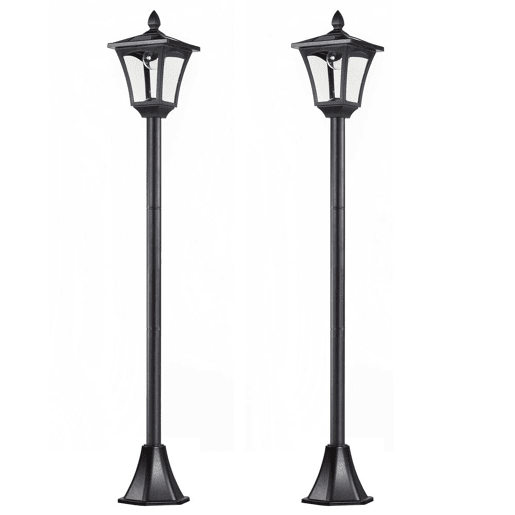 Outsunny Conjunto de 2 Candeeiros Solares Luzes Solares para Jardim com Painel Solar Acendimento Automático Impermeável IP44 para Terraço Jardim 18x18x160 cm Preto