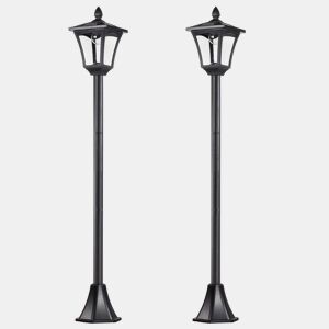 Outsunny Conjunto de 2 Candeeiros Solares Luzes Solares para Jardim com Painel Solar Acendimento Automático Impermeável IP44 para Terraço Jardim 18x18x160 cm Preto