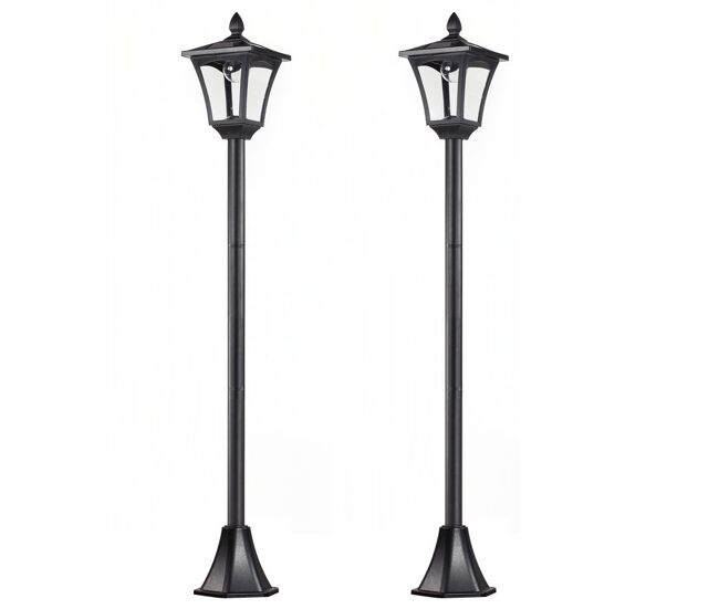 Outsunny conjunto de 2 farolas solares luces solares para jardín con panel solar encendido automático impermeable ip44 para terraza patio 18x18x160 cm negro