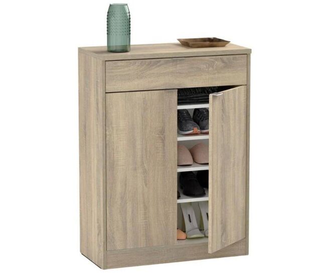 Zapatero recibidor multiestancia berlín en color blanco o roble cambrian con 1 cajón y 4 estantes 75x101x37 cm