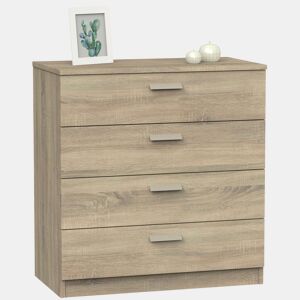 Cômoda com 4 gavetas com corrediça em metal Tibete em branco mate ou carvalho Cambriano em melamina 74x78 cm