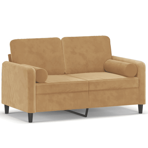Sofá 2 lugares - Sofá fixo c almofadas decorativas 120 cm veludo castanho