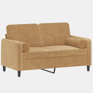 Sofá 2 lugares - Sofá fixo c almofadas decorativas 120 cm veludo castanho