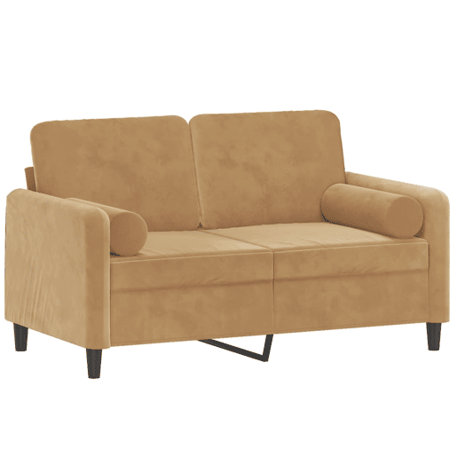Sofá 2 lugares - Sofá fixo c almofadas decorativas 120 cm veludo castanho