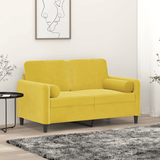 Sofá 2 lugares - Sofá fixo c almofadas decorativas 120 cm veludo amarelo