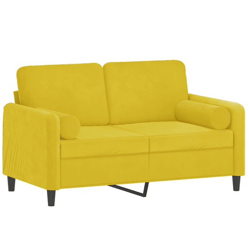 Sofá 2 lugares - Sofá fixo c almofadas decorativas 120 cm veludo amarelo