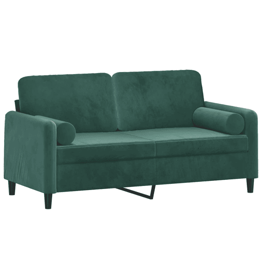 Sofá 2 lug. - Sofá fixo c almofadas decorativas 140cm veludo verde-escuro