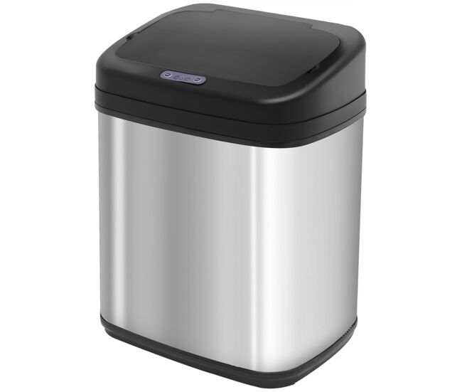 Homcom cubo de basura automático 20l papelera de cocina de acero inoxidable con sensor infrarrojo apertura automática cubo interior extraíble y asa 33x25x42,5 cm plata y negro