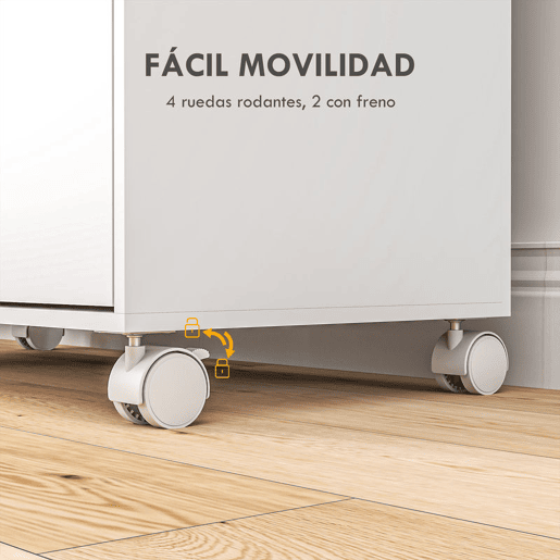 HOMCOM Móvel de Engomar de Madeira Móvel de Engomar com Rodas Barra para Pendurar Roupa Prateleira Aberta e Tábua Dobrável para Sala Quarto 107x42,5x99 cm Branco