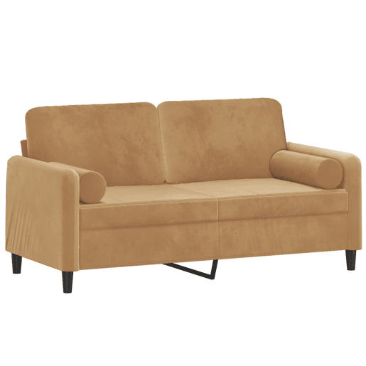 Sofá 2 lugares - Sofá fixo c almofadas decorativas 140 cm veludo castanho