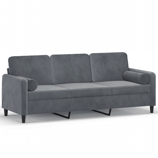 Sofá 3 lug. - Sofá fixo c almofadas decorativas 180 cm veludo cinza-escuro