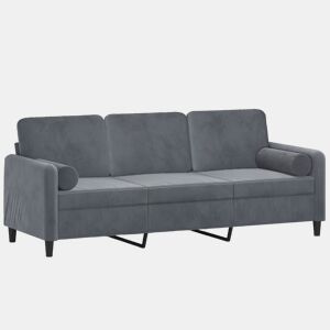 Sofá 3 lug. - Sofá fixo c almofadas decorativas 180 cm veludo cinza-escuro