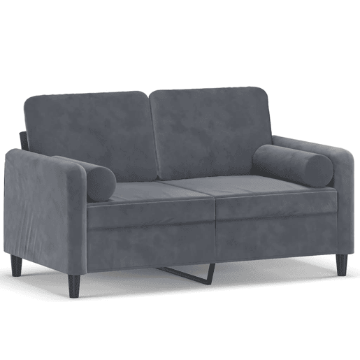 Sofá 2 lug. - Sofá fixo c almofadas decorativas 120 cm veludo cinza-escuro Sofá 2 lug. - Sofá fixo c almofadas decorativas 120 cm veludo cinza-escuro