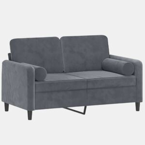 Sofá 2 lug. - Sofá fixo c almofadas decorativas 120 cm veludo cinza-escuro