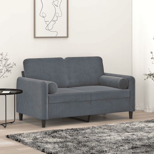 Sofá 2 lug. - Sofá fixo c almofadas decorativas 120 cm veludo cinza-escuro Sofá 2 lug. - Sofá fixo c almofadas decorativas 120 cm veludo cinza-escuro