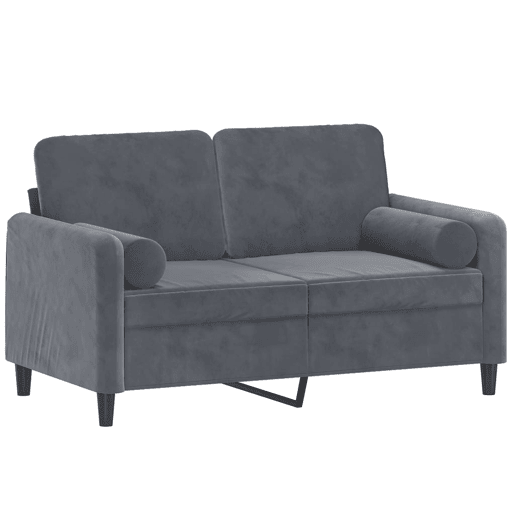 Sofá 2 lug. - Sofá fixo c almofadas decorativas 120 cm veludo cinza-escuro Sofá 2 lug. - Sofá fixo c almofadas decorativas 120 cm veludo cinza-escuro