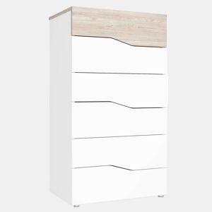 Cômoda Cannes com 6 gavetas em branco fosco e quarto Sahara 62x111x41 cm