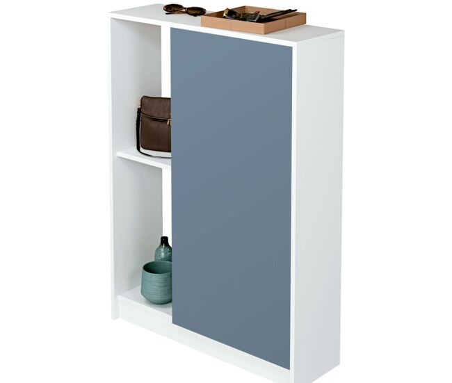 Mueble recibidor Neo con Zapatero color Azul y Blanco Brillo 110x80x25 cm