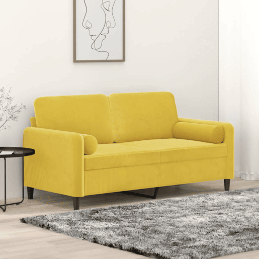 Sofá 2 lugares - Sofá fixo c almofadas decorativas 140 cm veludo amarelo