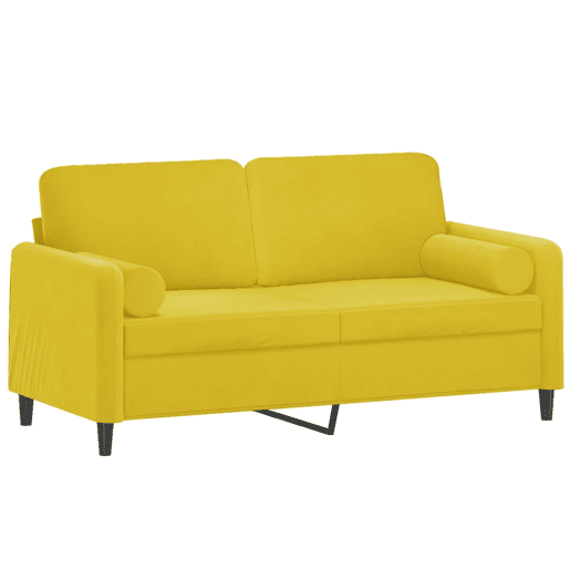 Sofá 2 lugares - Sofá fixo c almofadas decorativas 140 cm veludo amarelo