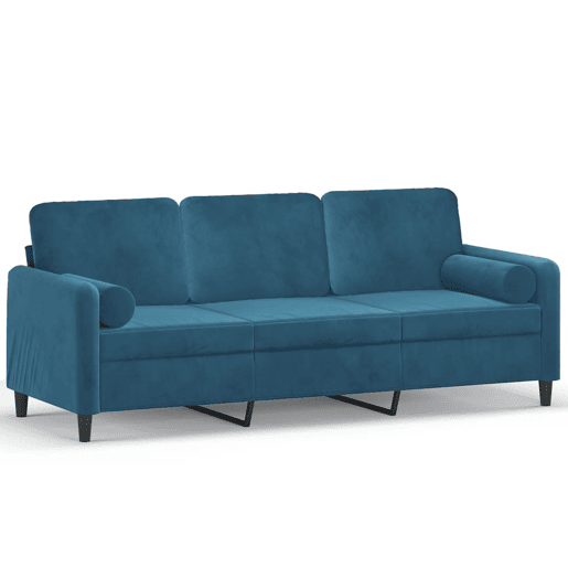 Sofá 3 lugares - Sofá fixo c almofadas decorativas 180 cm veludo azul
