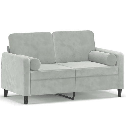 Sofá 2 lugares - Sofá fixo + almofadas decorativas 120cm veludo cinza-claro Sofá 2 lugares - Sofá fixo + almofadas decorativas 120cm veludo cinza-claro