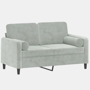 Sofá 2 lugares - Sofá fixo + almofadas decorativas 120cm veludo cinza-claro