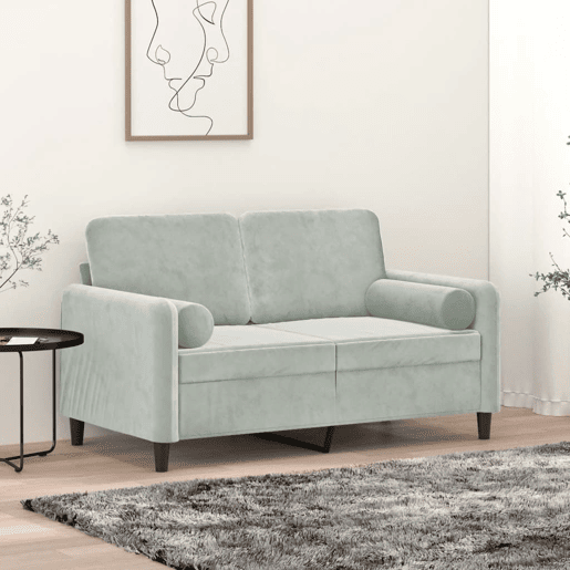 Sofá 2 lugares - Sofá fixo + almofadas decorativas 120cm veludo cinza-claro Sofá 2 lugares - Sofá fixo + almofadas decorativas 120cm veludo cinza-claro