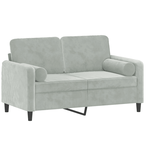 Sofá 2 lugares - Sofá fixo + almofadas decorativas 120cm veludo cinza-claro Sofá 2 lugares - Sofá fixo + almofadas decorativas 120cm veludo cinza-claro