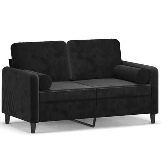 Sofá 2 lugares - Sofá fixo c almofadas decorativas 120 cm veludo preto Sofá 2 lugares - Sofá fixo c almofadas decorativas 120 cm veludo preto