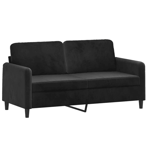 Sofá 2 lugares - Sofá fixo c almofadas decorativas 140 cm veludo preto Sofá 2 lugares - Sofá fixo c almofadas decorativas 140 cm veludo preto