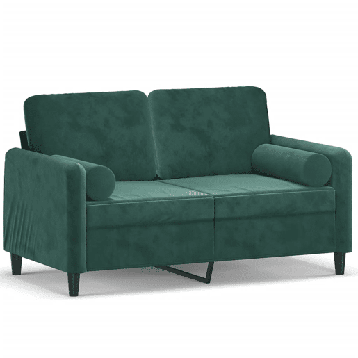 Sofá 2 lug. - Sofá fixo c almofadas decorativas 120 cm veludo verde-escuro