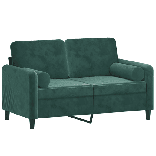 Sofá 2 lug. - Sofá fixo c almofadas decorativas 120 cm veludo verde-escuro