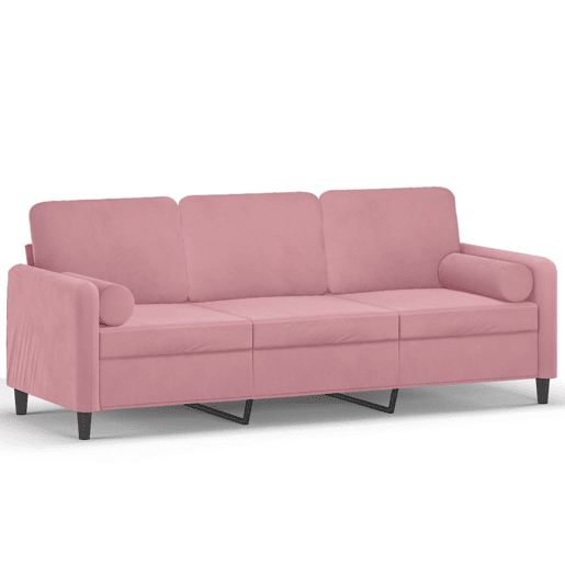 Sofá 3 lugares - Sofá fixo c almofadas decorativas 180 cm veludo rosa
