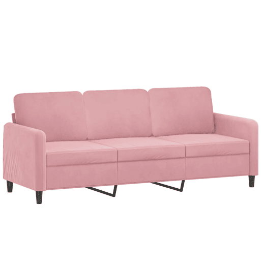 Sofá 3 lugares - Sofá fixo c almofadas decorativas 180 cm veludo rosa