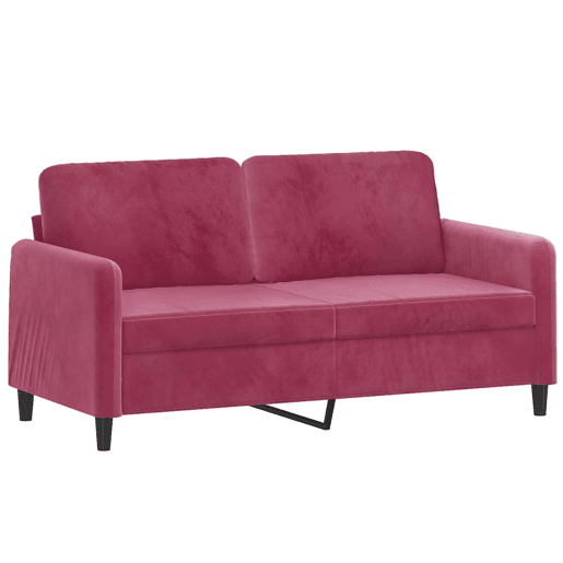 Sofá 2 lug. - Sofá fixo + almofadas decorativas 140cm veludo vermelho tinto