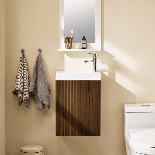 Armário de casa de banho suspenso sob o lavatório com 1 porta e 1 lavatório castanho 40 x 22 x 56 cm BZR196-BR SoBuy PT