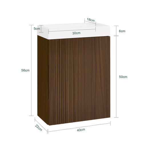 Armário de casa de banho suspenso sob o lavatório com 1 porta e 1 lavatório castanho 40 x 22 x 56 cm BZR196-BR SoBuy PT